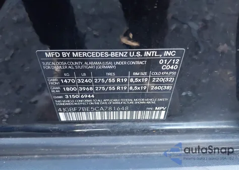 2012 Mercedes-Benz Gl 450 4Matic from USA, damaged, VIN 4JGBF7BE5CA781648